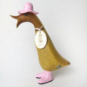 Dcuk The Duck Company Wooden Duck Pink Spotted Hat & Welly Boots